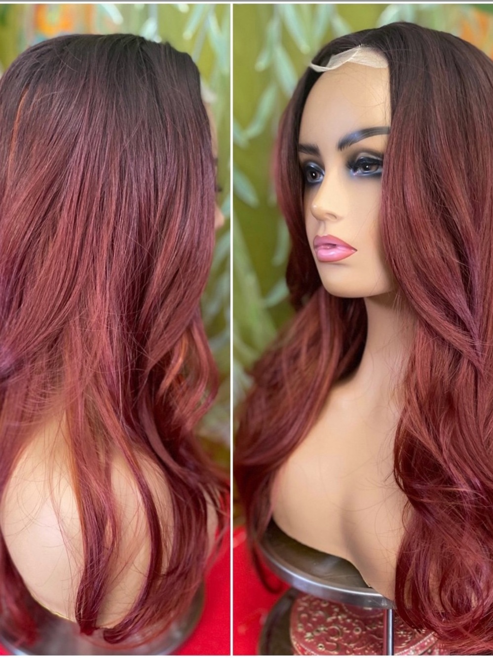 CLEARANCE Burgundy mixed amber Long Wavy Lace Front Wig